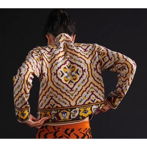 Anthropologie Contrast Mock Neck Viscose Blend Long Sleeve Sweater Size S - Picture 2 of 8